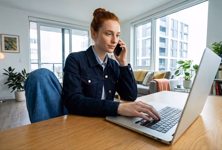 Vrouw zit achter laptop